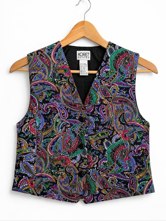 Koret Petites Jackets & Blazers - Vintage Koret Petites Paisley Vest Size 4P Multicolor Button Front Boho Retro